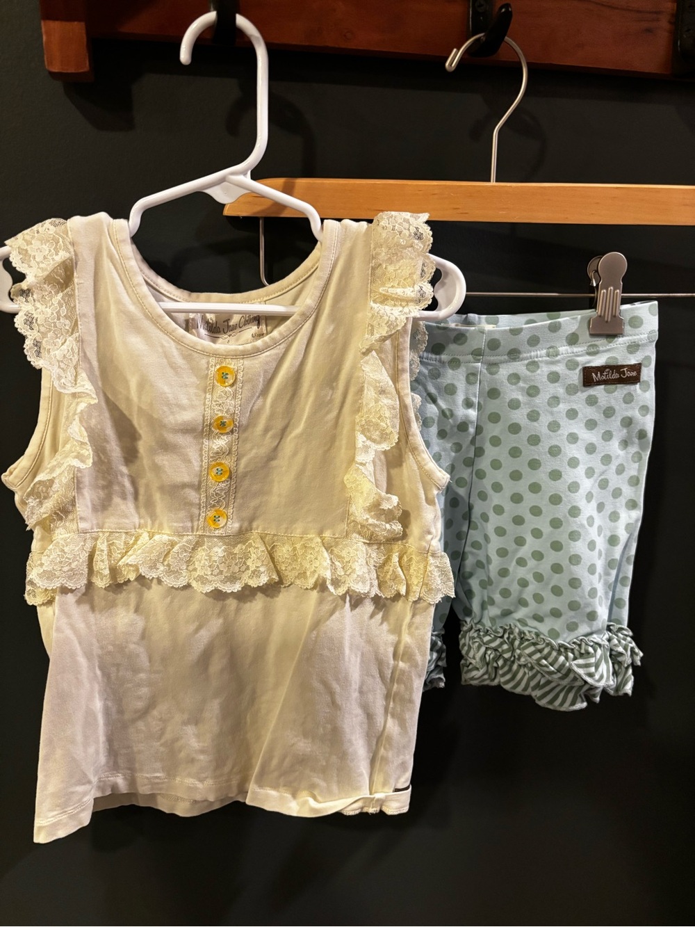 Matilda Jane Cream Lace Ruffle Tank with Yellow Button Accents & Pants Combo